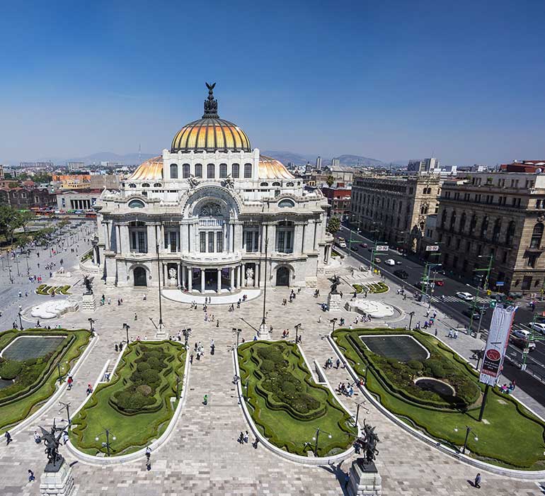 Aerial view of the Palace of Fine Arts in Mexico City