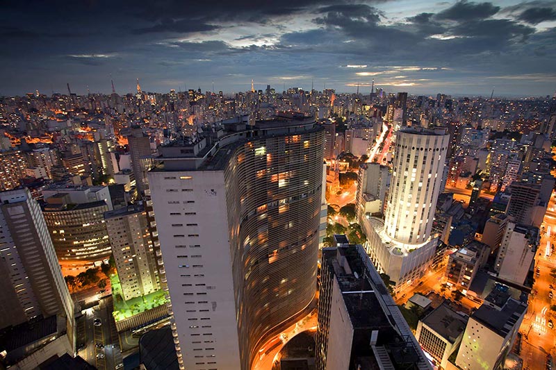 Aerial view of São Paulo city at night