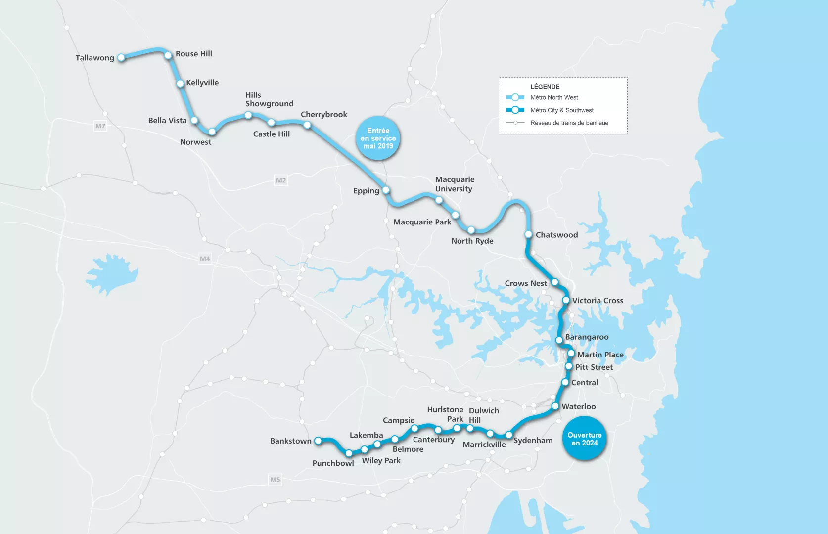 Carte du réseau Métro Sydney
